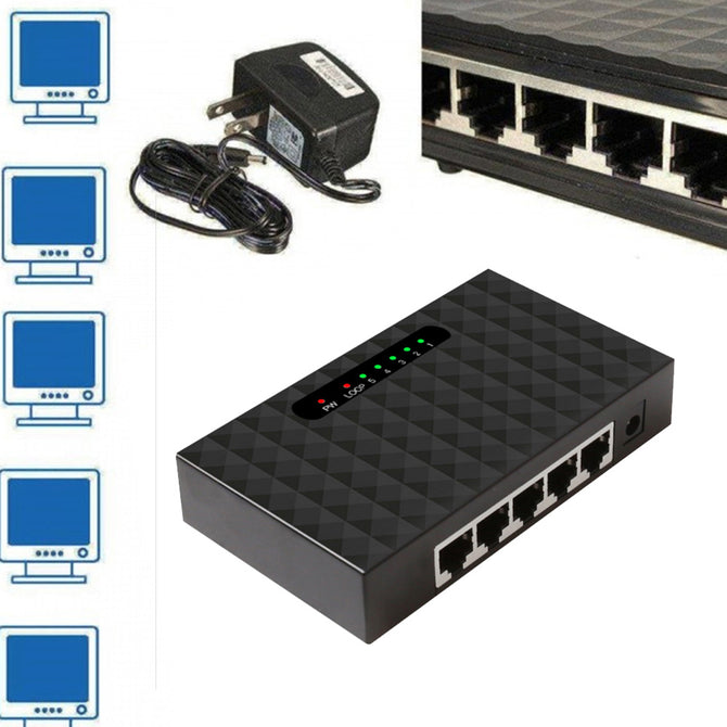 ESAMACT 1000Mbps 5 Ports Gigabit Switch Ethernet Switch Network Switch Hub Plastic Mini Desktop High Performance Smart Adapter