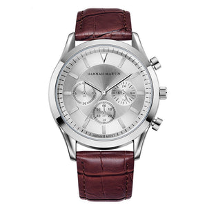Hannah Martin 303 Men's Quartz Japanese Movement IP Vacuum Plating Leather Strap 3 Decorative Dial 30M Waterproof Casual Watch