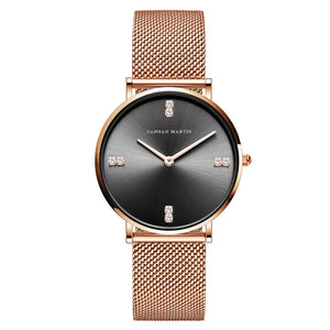 Hannah Martin 4Z New Woman Quartz Watch Japanese Movement Furnace Gold Plated Diamond Stainless Steel Strap 30m Waterproof Gold