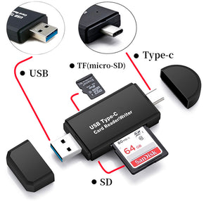 SD Micro SD Card Reader, USB Type-C Adapter, USB 3.0 Portable Memory Card Reader for SDXC, SDHC, SD, MMC, RS-MMC