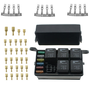12-Slot Relay Box 6 Relays 6 Blade Fuses - Fuse Relay Box with fuse and 4pins 12V 40A relay for Automotive Marine and boat