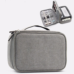 Double Layer Travel Storage Bag Kit Data Cable U Disk Power Bank Electronic Accessories Digital Gadget Devices Organizer Dark Gray