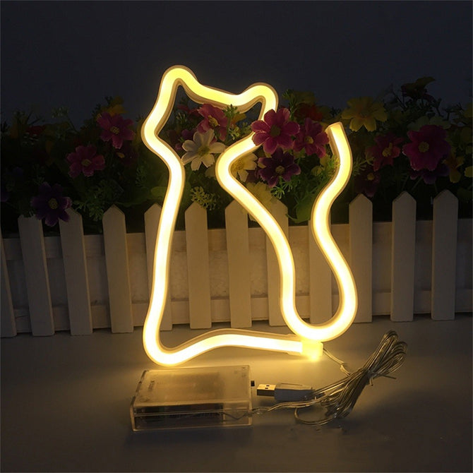 USB Battery Pet Cat Neon Sign Neon Lamp Holiday Light Novelty Cat Shape Decoration Table Lamp LED Night Light Home Decor Warm White/Clear/0-5W
