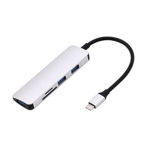 Cwxuan 5 in 1 USB 3.1 Type-C to USB 3.0 HUB with SD,TF Card Reader Adapter for Macbook S8 S9 Xiaomi 6 - Silver