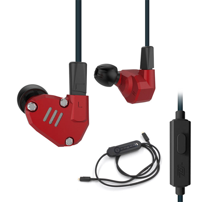 KZ ZS6 Balanced Armature With Dynamic In-ear Earphones Hybrid HiFi Headphones With Bluetooth Cable - Red (With Microphone)