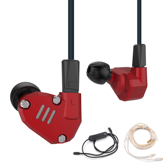 KZ ZS6 Balanced Armature With Dynamic In-ear Earphones HiFi Headphones With Silver Cable & Bluetooth Cable - Red (No Mic)