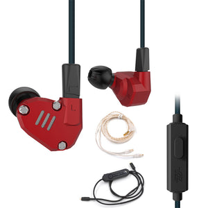 KZ ZS6 Balanced Armature With Dynamic In-ear Earphones HiFi Headphones With Silver Cable & Bluetooth Cable - Red (With Mic)