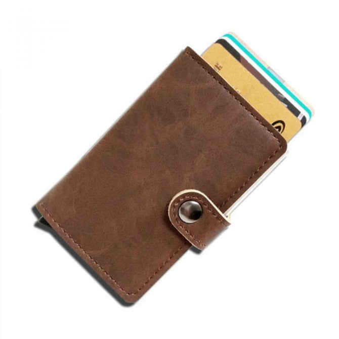 Men And Women Credit Card Holder Single Box Pu Leather Vintage Mini Safe Aluminum Antimagnetic Purse Card Case black CZ02