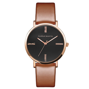 Hannah Martin 3801 Original Design Fashion Women'S Quartz Watch Japanese Movement IP Vacuum Plating 30M Waterproof PU Leather
