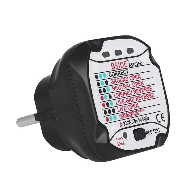 BSIDE AST01ER Socket Tester GFCI Outlet Tester Automatic Electric Circuit Polarity Voltage Detector Wall Plug Breaker Finder