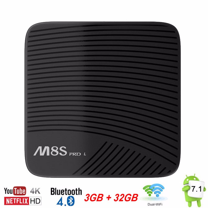 M8S PRO L Android 7.1 Amlogic S912 TV BOX 4K Streaming 3GB 16GB KODI 17.3 4K Netflix HD WIFI Bluetooth Smart TV Box US Plug/Black