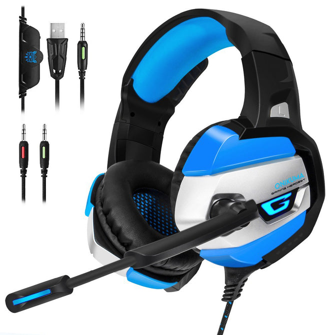 Gaming Headphones Deep Bass Stereo Game Headset With Microphone LED Light Wired Earphone For Laptop Computer PC PS4 Xbox Blue