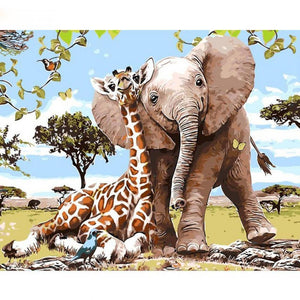 Elephant Giraff DIY Painting By Numbers Modern Wall Art Picture Paint By Numbers Unique Gift for Home Decor Frameless 40CMx50CM No Framed