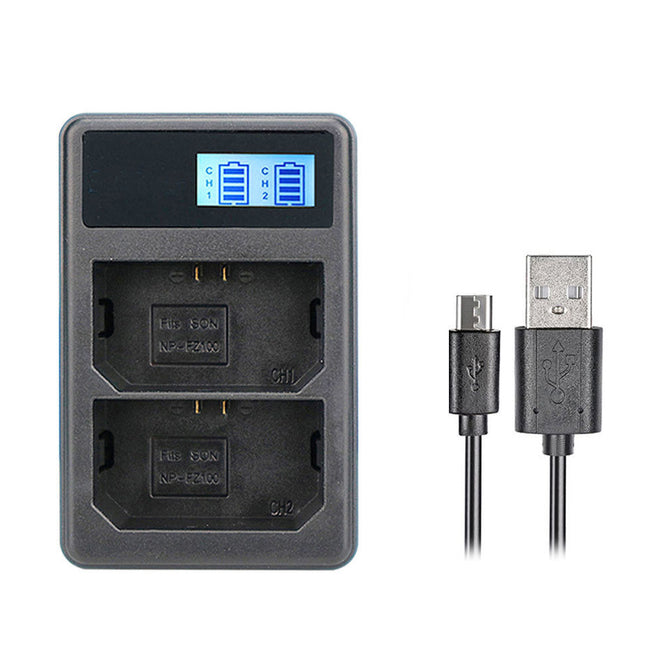 LCD NP-FZ100 Dual Battery Charger for Sony ILCE-9/A9/A9R/Alpha 9S/A7RIII/A7III/a7RM