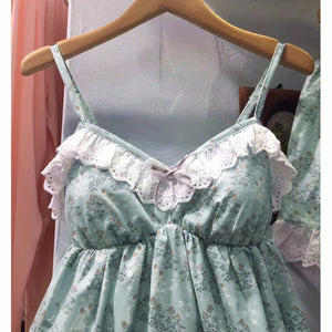 Summer Stylish Nightwear Pajamas Sexy Top + Shorts Set Nightgown Homewear Blue/M