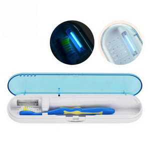 UV Light Travel Automatic Toothbrush Sterilizer Tool Box Tooth Brush Disinfection Box UV Sterilization Case Cleaner - Blue (EU Plug)