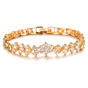XSUNI Fashion Stylish Diamond 3A Zircon Plated 18K Gold Bracelet - Gold