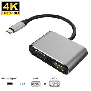Cwxuan USB-C to Digital AV Multiport Adapter, USB 3.1 Type-C to 4K HDMI VGA UHD Dual Converter Adapter