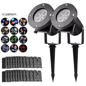 YouOKLight 4W RGBW LED Projector Christmas Decoration Lawn Lights 12 Pattern Replaceable Slides, Garden Lawn Lamp, 2Pcs, EU Plug