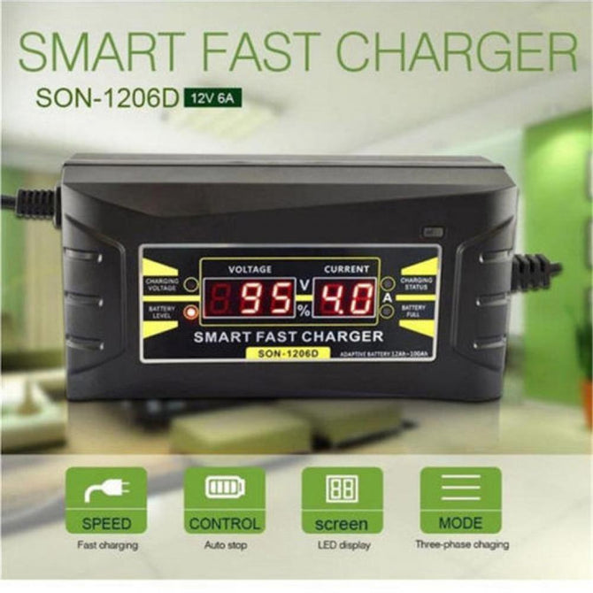 6A 12V Car Battery Charger 110V to 220V Intelligent Fast Power Charging Wet Dry Lead Acid Digital LCD Display Full Automatic EU