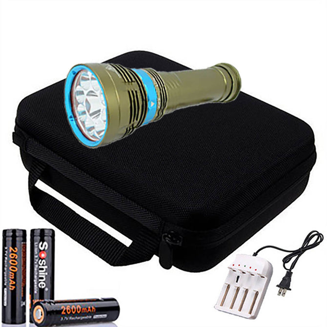 AIBBER TONE High Power 18000 Lumens LED Flashlight, 18650 XM-L2 U2 9-LED Underwater 100m Diving Light Lamp Soshine 18650 2600mA