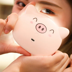 USB Charge Mirror Lamp Handheld Cosmetic Mirror Night Light Cute Pig Make-Up Mirror Rechargeable Mini Portable Women Pink/Natural Light
