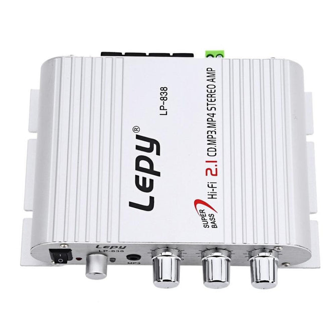 Lepy LP-838 Mini Hi-Fi 2.1 Car 3 Channels Amplifier MP3 MP4 Stereo Player Audio Auto Sound Amplifier Subwoofer