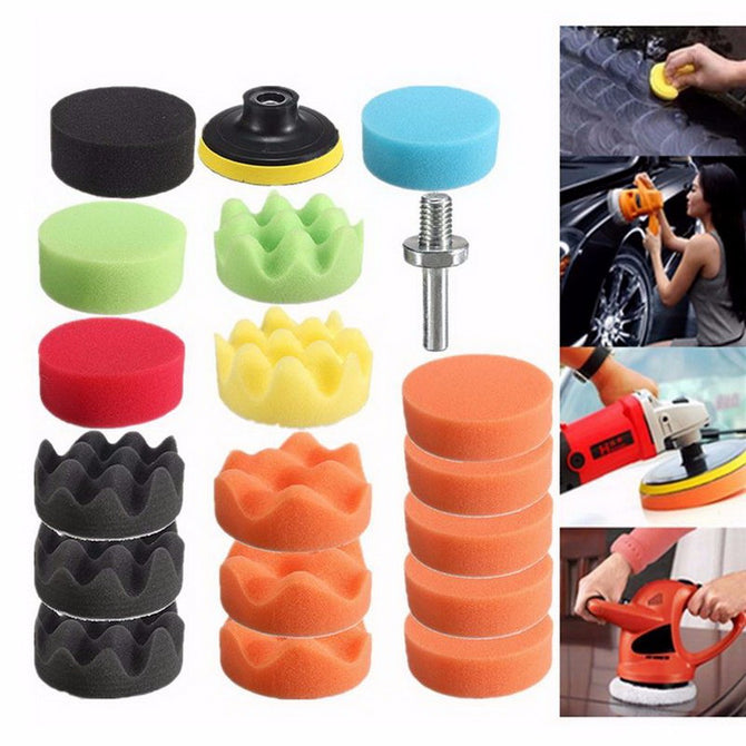 19Pcs Car Care Kit Buffing Sponge Polishing Pad Disc Wool Disc Polishing Wax Sanding Pad Kit For Car Colorless