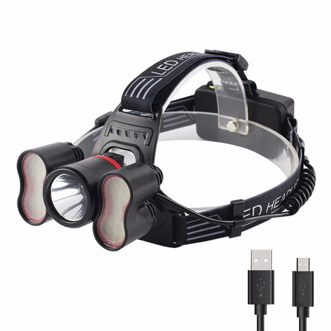 USB Rechargeable LED Headlamp Headlight Head Lamp Lighting Flashlight Light Control Torch Lantern 18650 Battery Powered White/Black