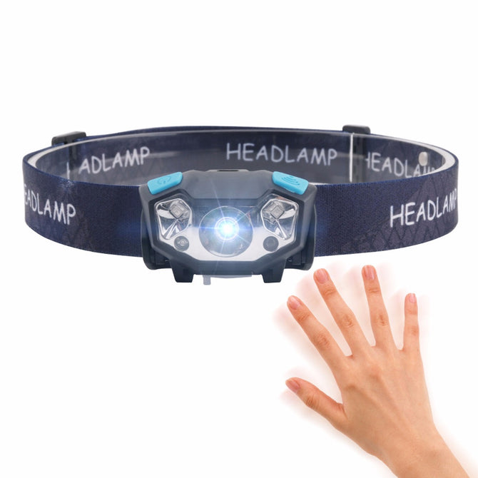 Rechargeable 5-Mode LED Headlamp IR Sensor Headlight Outdoor Camping Flashlight Head Light Torch Lamp Waterproof Cold White/Black