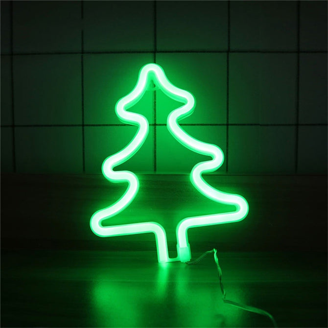 Tree Shaped Neon Light USB Rechargeable Battery Powered Decorative LED Night Light For Home Wall Decor Green/Clear/0-5W