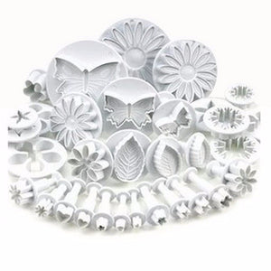 33Pcs/Set Sugarcraft Cake Decorating Fondant Plunger Cutters, Cookie Biscuit Cake Mold Baking Tool Accessories White