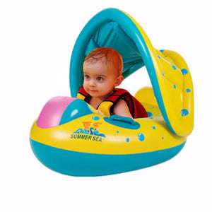 Baby Kids Swim Ring With Adjustable Sunshade Summer Inflatable Swim Float Boat For Pool Beach Multi