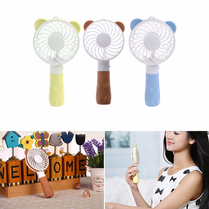 Portable Hand Fan Battery Operated USB Power Handheld Mini Fan Cooler With Strap Blue