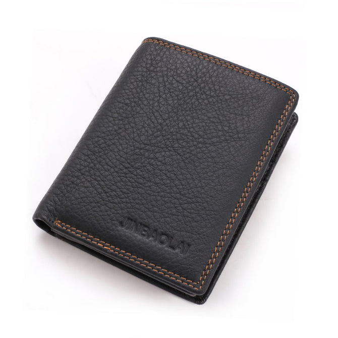 JIN BAO LAI Men's Stylish Folding Leather Card Holder Wallet - Black