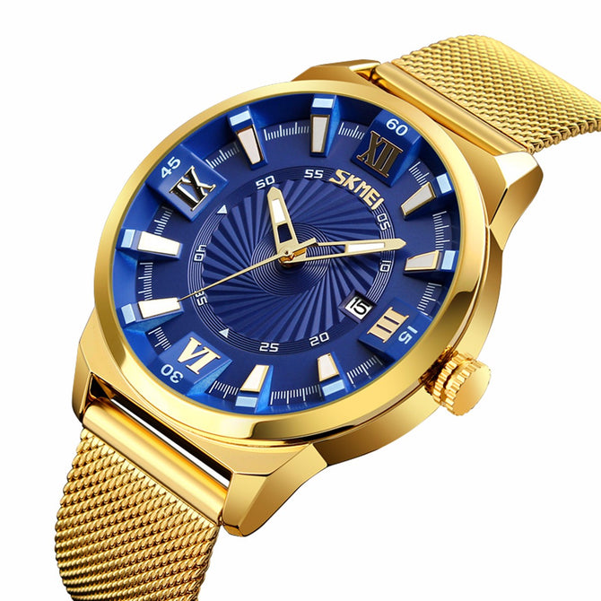 SKMEI 9166 Men\'s Watches Luxury Quartz Watch Fashion Stainless Steel Business WristWatch White