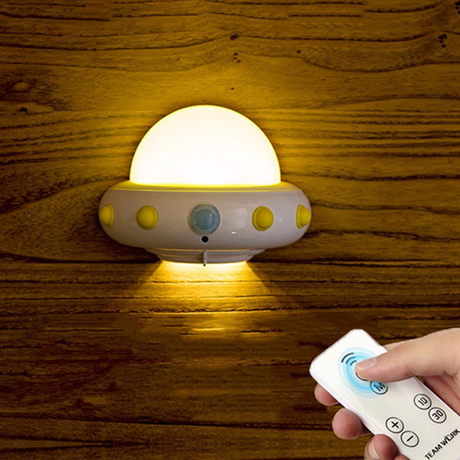 Novelty UFO LED Night Light W/ Remote Control, Adjustable Brightness Plug-In 220V Dimmable Wall Light For Baby White/CN