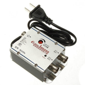 80 x 55 x 30mm 2 Way CATV Cable TV Signal Amplifier AMP Antenna Booster Splitter Set Broadband Home TV Equipments Silver