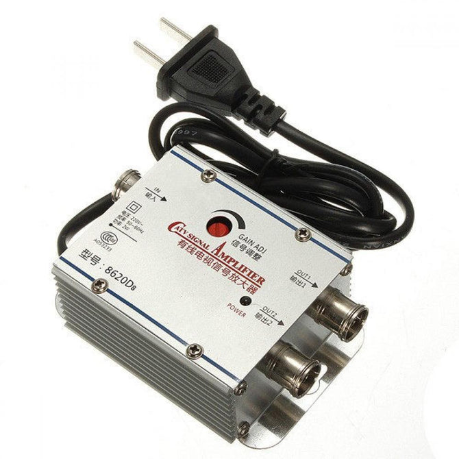 80 x 55 x 30mm 2 Way CATV Cable TV Signal Amplifier AMP Antenna Booster Splitter Set Broadband Home TV Equipments Silver