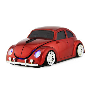 Wireless Computer Mouse Cool Beetle Car Shape Mice 1600DPI Optical Gaming Mouse with USB Receiver for PC Laptop Desktop Red