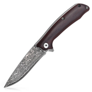FURA ¡¤ GEAR Red Sandalwood (Handle) + VG10 Damascus Steel (Blade) Folding Knife - Brown