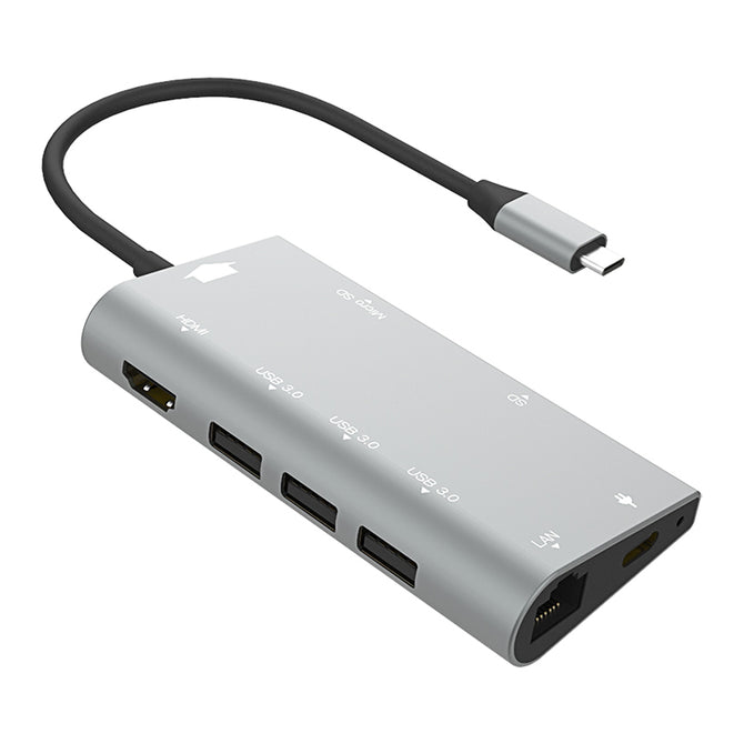 Measy USB Type-C Hub, 8-in-1 USB C to Ethernet, 4K HDMI, 3 x USB 3.0 5Gbps, SD & TF Card Reader with Power Delivery - Silver