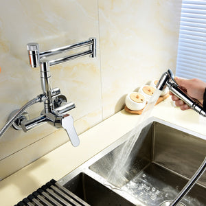 Chrome Wall Mounted 360 Degree Rotating Folding Spout Kitchen Faucet Mixer Tap