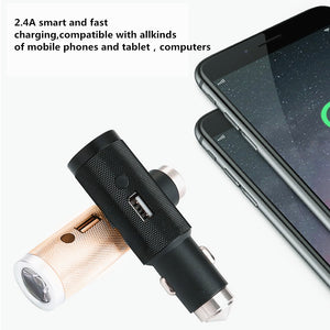 Car Charger with Flashlight and Safety Hammer Function - Gold