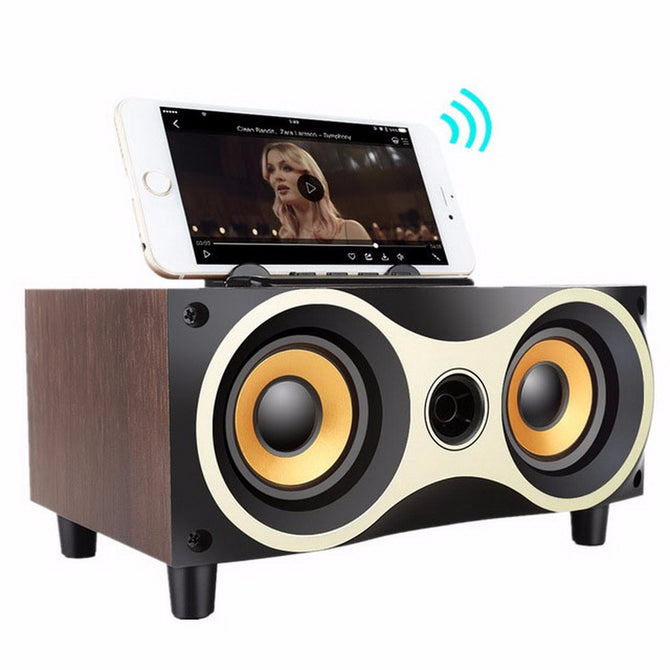 Portable Wooden Wireless Speaker Subwoofer, Stero Bluetooth Speaker W/ FM Radio, Desktop Soundbox For IPHONE Android Black/Speaker