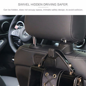 Car Headrest Hook With Phone Holder, Seat Back Hanger For Bag Handbag Purse Grocery Cloth Black