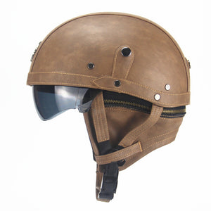Outdoor Motorcycling Adult Leather Harley Helmets for Motorcycle Retro Half Helmet - Brown