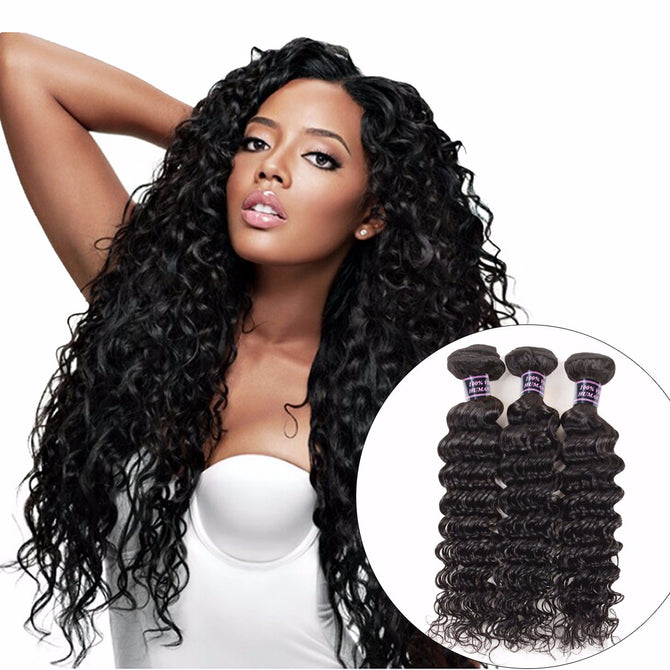 Indian Deep Wave Hair 3 Bundles 100% Human Hair Weave Bundles Non Remy Human Hair Extensions Natural Color 20 20 20