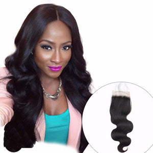 Brazilian Body Wave Lace Closure With Baby Hair Non Remy 100% Human Hair Free Middle Three Part Swiss Lace Closures 4x4 14inchesFree Part