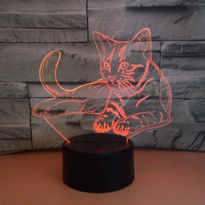 3D Cat Night Lights Animal Lamp 7 Color Touch Table Lamp 3D Illusion For Gifts Toys LED Night Light Changeable/Clear/0-5W